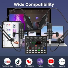 Podcast Equipment: 2 Metal Mics, 78dB SNR, DSP Mixer, Live Stream Ready