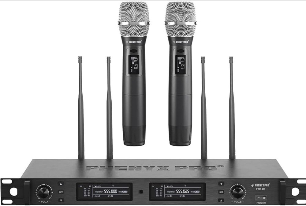Phenyx Pro PTU-2U-2H Dual UHF Wireless Microphone System True Diversity 2 Mics