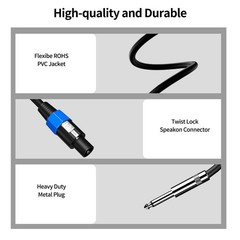 2-Pack 6 ft Speaker Cable – Speakon to 1/4 in TS, Professional 12AWG Wire Lock