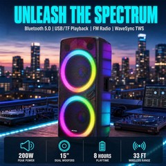 Dual 15″ Transparent Shell Bluetooth Party Speaker W/ LED Light Portable Trolley