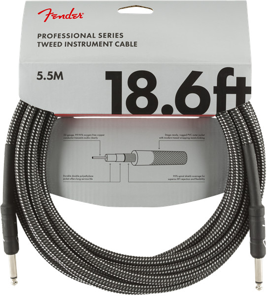 Fender Professional Series Instrument Cable, Gray Tweed – 18.6 Foot
