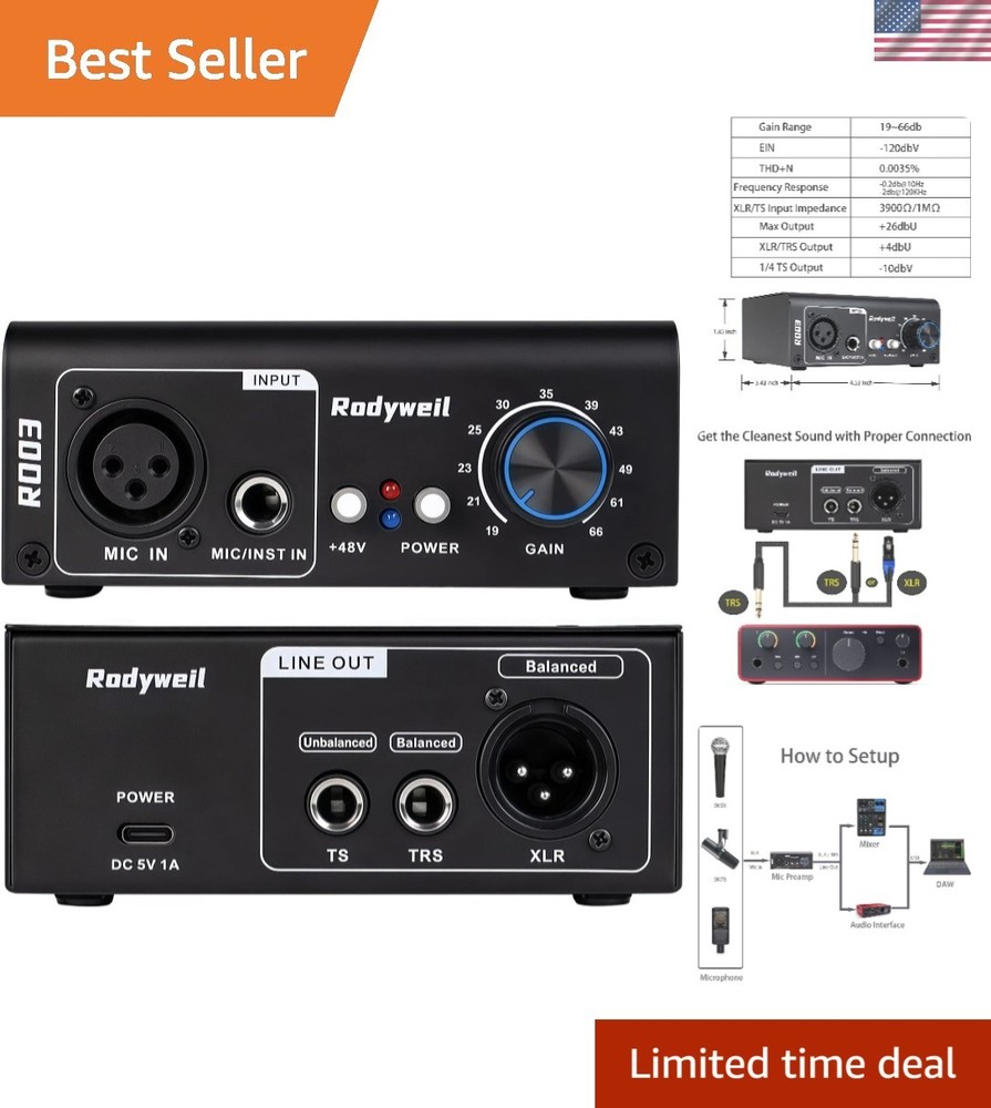 2026 Upgraded RO03 Mic Preamp, 120db EIN Ultral Low Noise Booster, for Dynami…