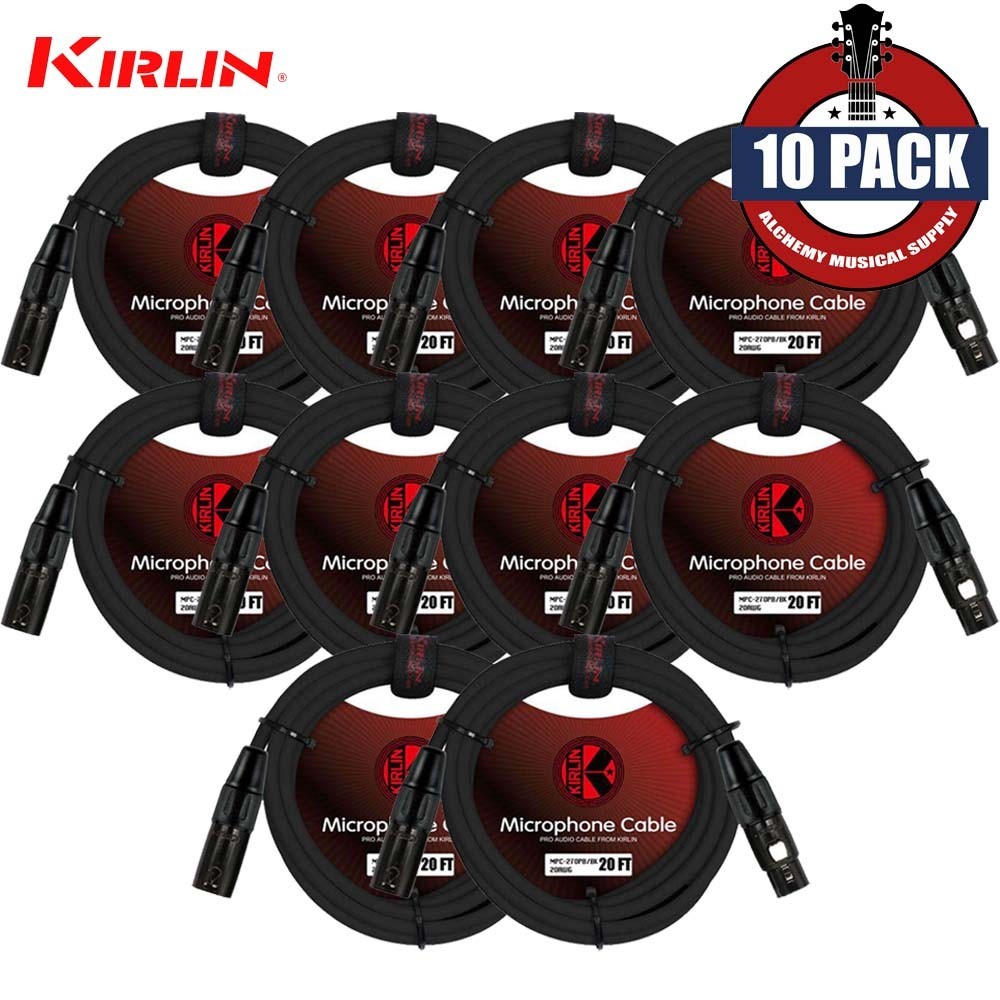 10-PACK Kirlin 20FT XLR M to XLR M 20AWG Microphone Cable Black MPC-270 PB-20/BK
