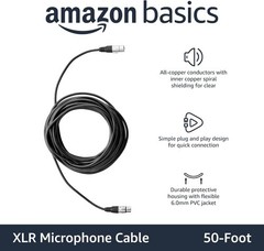 50ft XLR Microphone Cable – Male to Female, All-Copper, Flexible PVC – Black