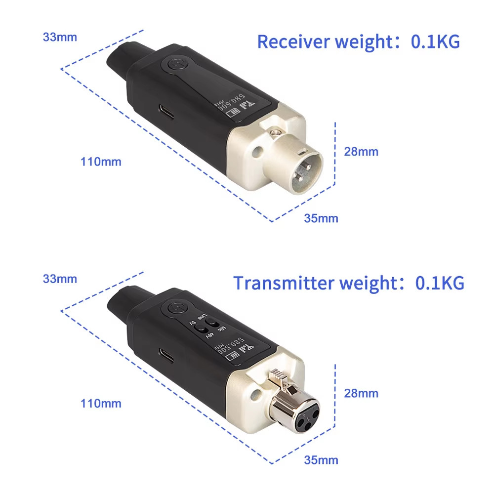 Wireless Microphone System XLR Mic Converter Transmitter and Receiver UHF Automa