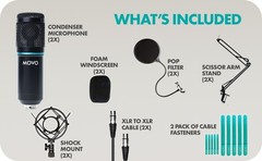 Movo PodPak2A 2-Pack Universal Cardioid Condenser Microphone Kit w Boom Arms