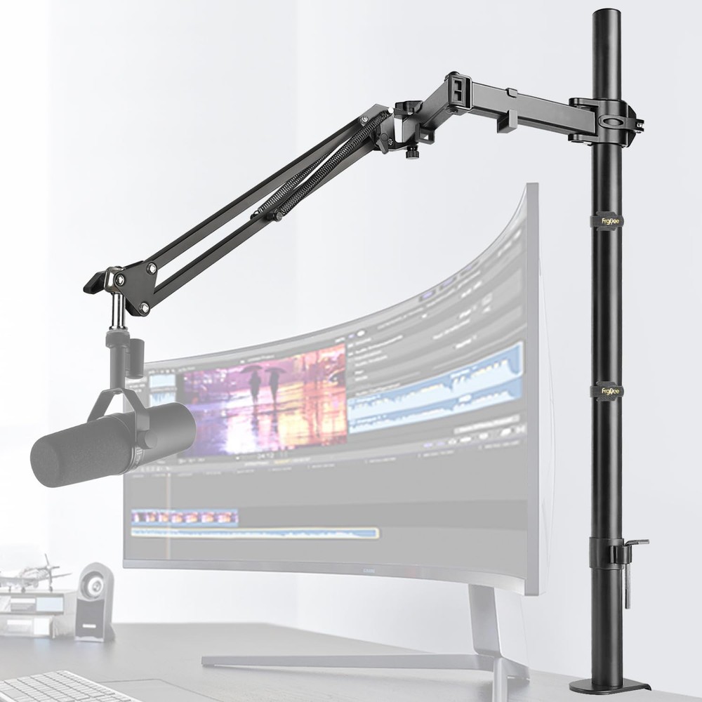 Frgyee Mic Boom Arm, Adjustable Height Overhead Microphone 31.5 inches, Black