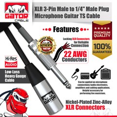 XLR 3-Pin Male to 1/4″ Plug TS Microphone Mono Cable Unbalanced Shielded Audio