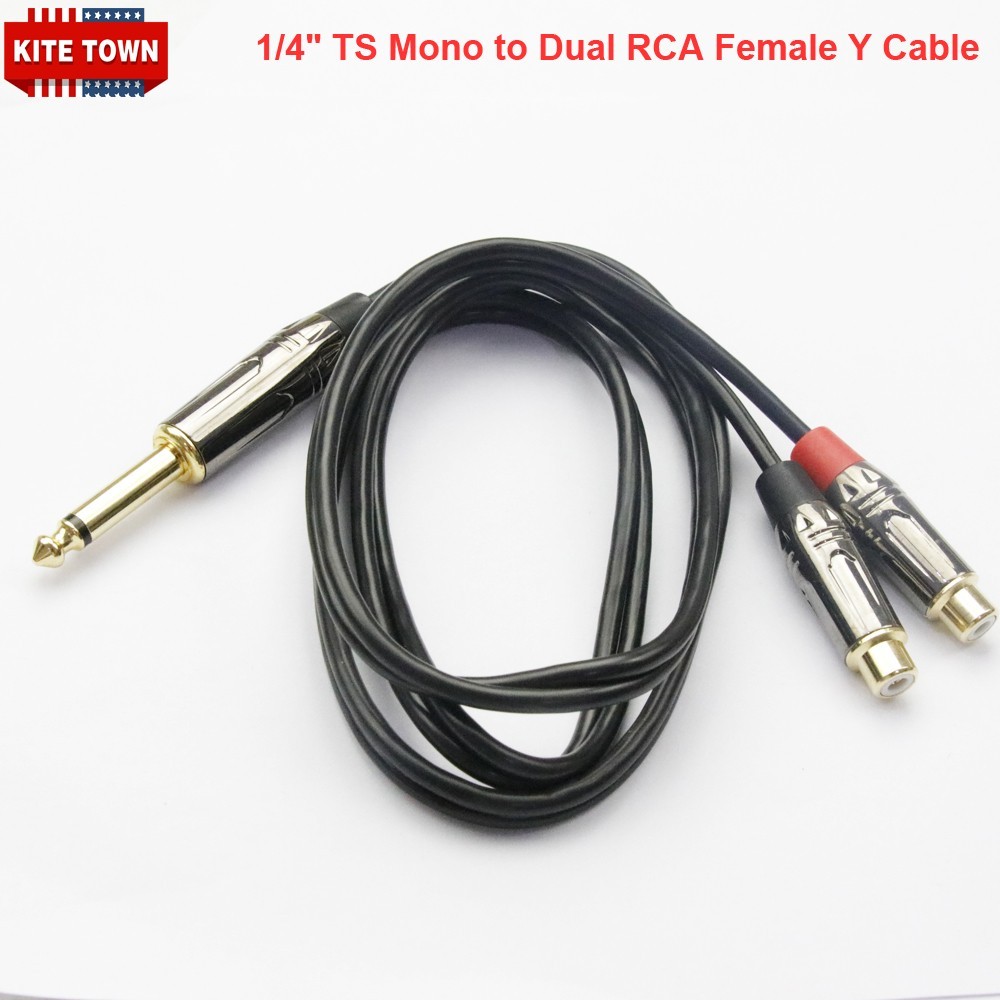 1/4″ (6.35mm) TS Male Mono to Dual RCA Female Extension Mono Splitter Y Cable