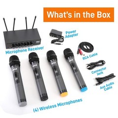Pyle UHF Wireless Microphone System – PA Public Address Mic System with 4 Han…