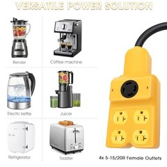240V to 120V Adapter, Generator Plug NEMA L14-30P to L14-30R and 4 Port Yellow