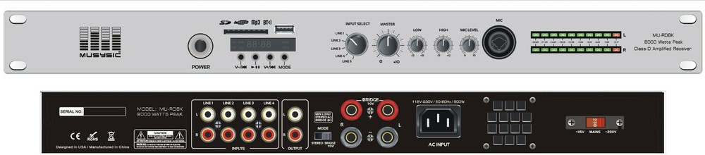 MUSYSIC Professional 8000 Watts Amplified Receiver /Pre-Amplifier BT/USB MU-RD8K