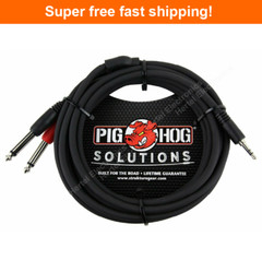 Pig Hog PB-S3410 10ft Male Stereo Breakout Cable, 3.5mm to Dual 1/4″ Mini 1/8