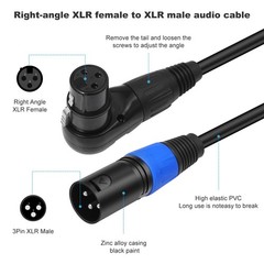 2 PCS 3.3FT Black Right Angle 3Pin XLR Straight Male To 90 Degree Female Mic