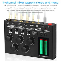 4 Channel Mono/Stereo Audio Mixer w/LED Level Meter Ultra Low-Noise Line Mixing